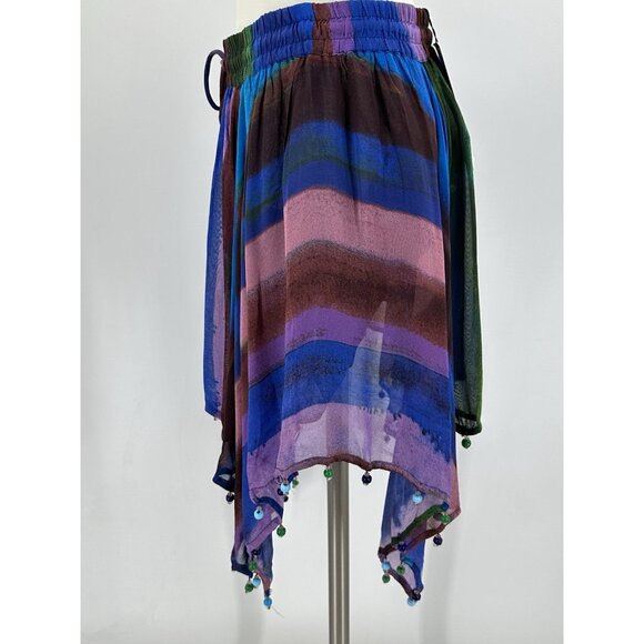 NWT ZARA Skirt Beaded Boho Elastic Waist Flowing Blue Festival Scarf Hem Small - Picture 5 of 8